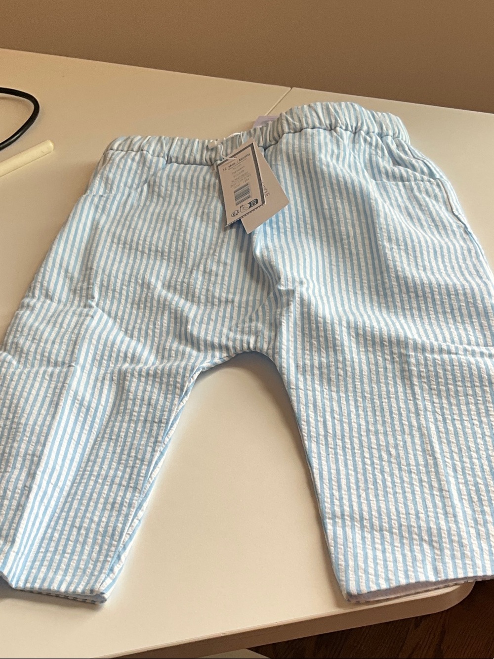 Jacadi Light Blue and White Striped Formal Baby Pants